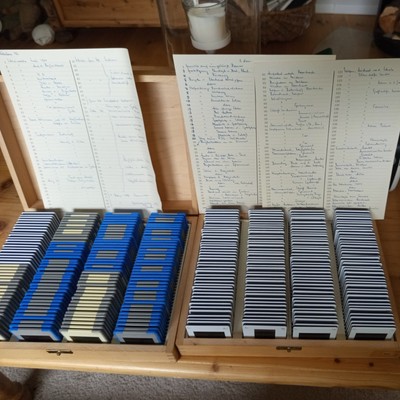 Ca 500 Dias Vintage Photo Slides in Wooden Slide Boxes