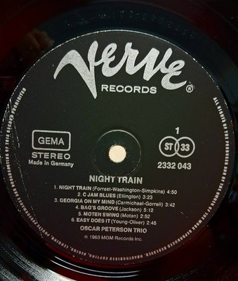 Oscar Petersen Trio Night Train Verve German Pressing Jazz Record 12 LP No Cover