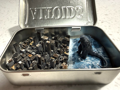 Godzilla Attacks Tokyo In An Altoids Tin Whimsical Scene