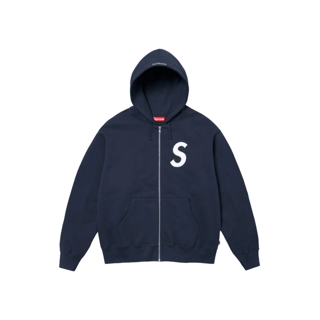 Sweat à capuche zippé logo Supreme S bleu marine   24FW