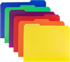 Plastic Colored File Folders 6 Pack 1/3 Tab Filing Folders Letter Size Documents