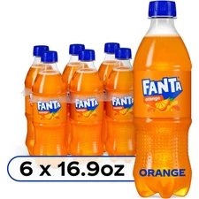 Fanta Orange Soda flavored soft Drink, 16.9 Fl Oz, Pack of 6