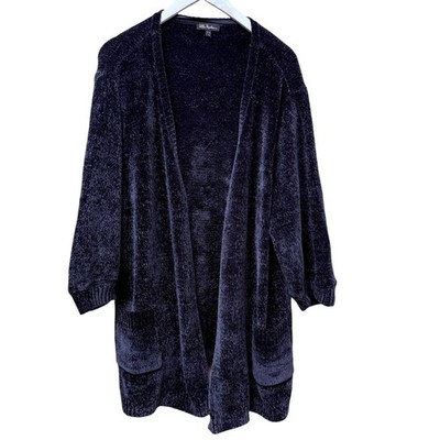 ULLA POPKEN Chenille Cardigan Plus Size 20 Blue Knit Open Front Sweater