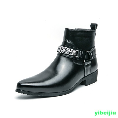 Mens Chain Pointed Toe Dress Formal Chukka Leather Shoes Western Cowboy Business - Picture 2 of 26