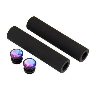 Supacaz Cycling Bike Grip Grizips Kush SL Grips Black+Oil Slick Plugz-34