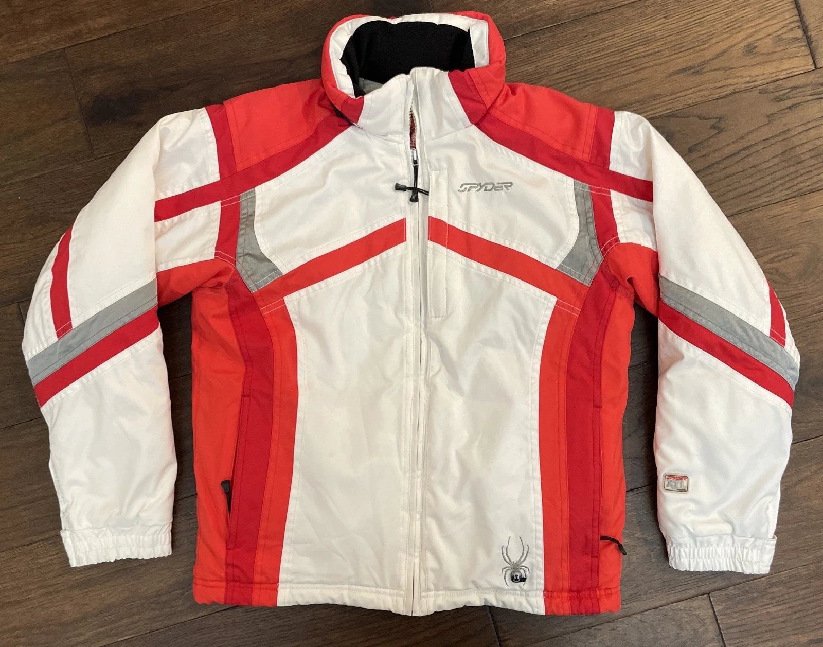 Spyder Jacket Ski Insulted Snow White Red Hooded XT Snowboard Kids VTG Youth 12