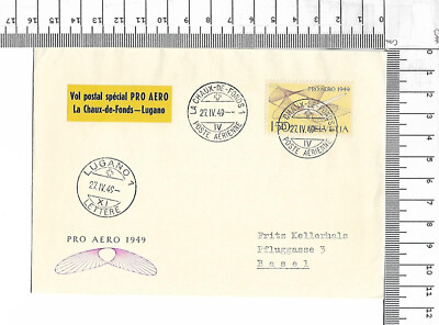 Helvetia 27.iv.49 Chaux de Fonds - Lugano vol postal special PRO AERO CH ; 61802
