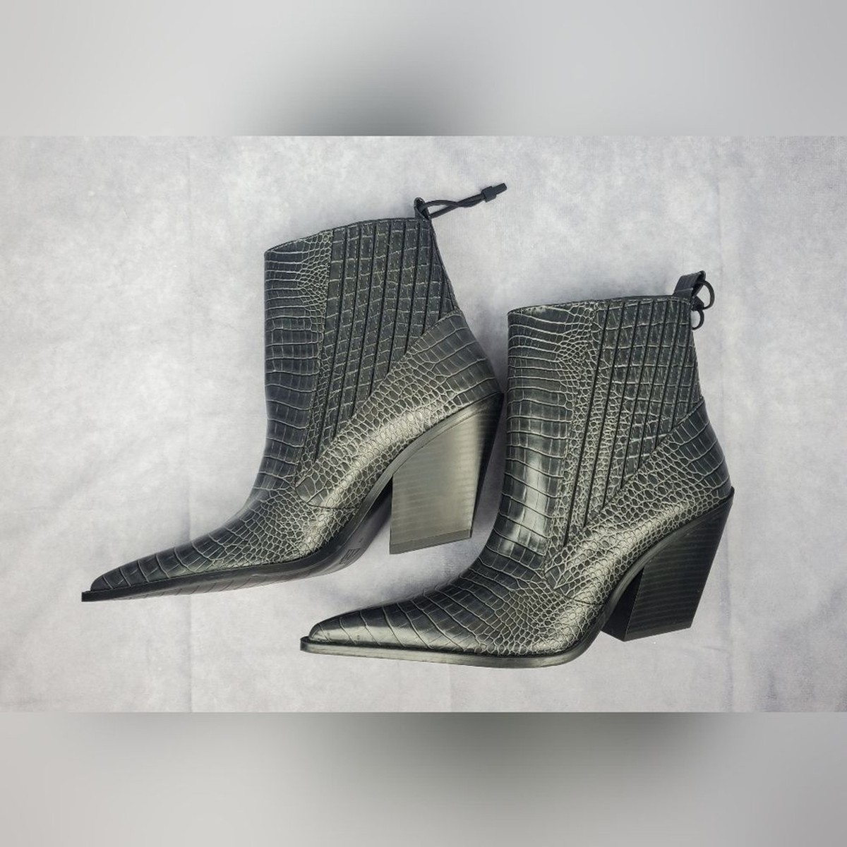 NEW Zara Animal Print Cowboy Heeled Ankle Boots Dark Grey