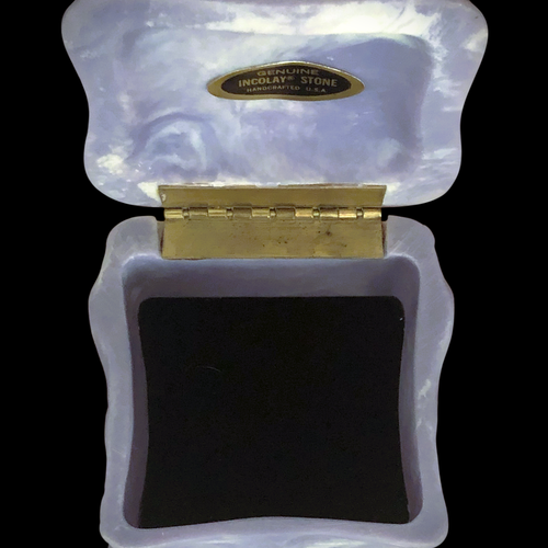 Incolay Trinket Portagioie Lilla Avorio Marmorizzato 4"x4"x3" Foderato Org Adesivo Slip - Foto 4 di 14