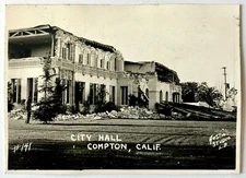 1933 Compton California City Hall Earthquake Destruction Ruins Vtg Postcard RPPC