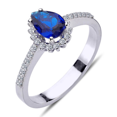 Brillant-Schliff Diamant Drop Saphir Entourage Ring 14 Karat Weißgold S40089