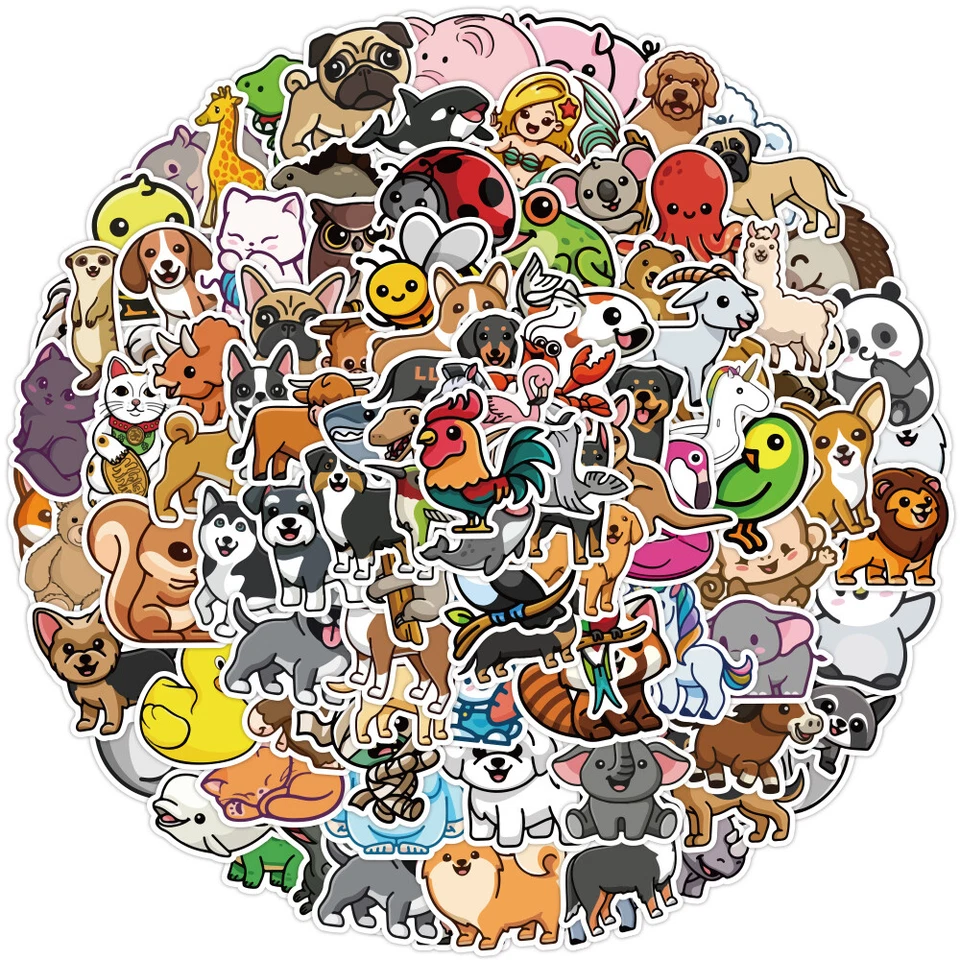 100pcs Cute Animal Stickers Pack For Children Kids Decal Vinyl Laptop Cars Gift