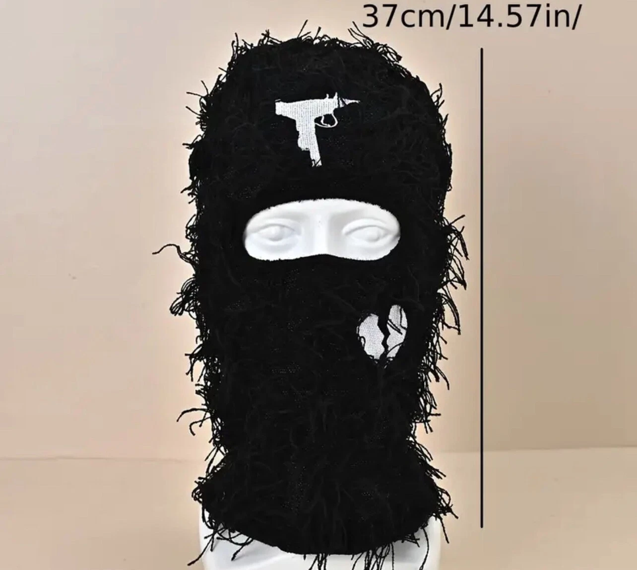 Balaclava Full Face Mask Ski Mask Winter With Uzi And Broken Hearts Black