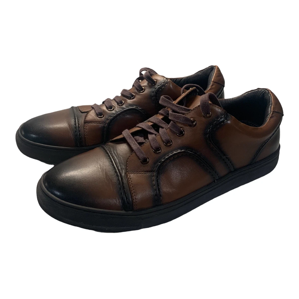 Zanzara Neston Leather Low Top Sneakers Men shoes Brown Size 12