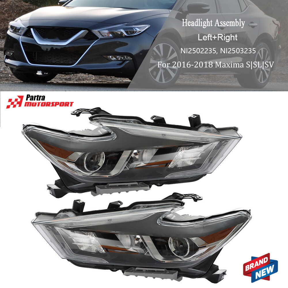 Set For Maxima S|SL|SV 2016-2018 Headlights Halogen Chrome Clear Lens LH+RH New