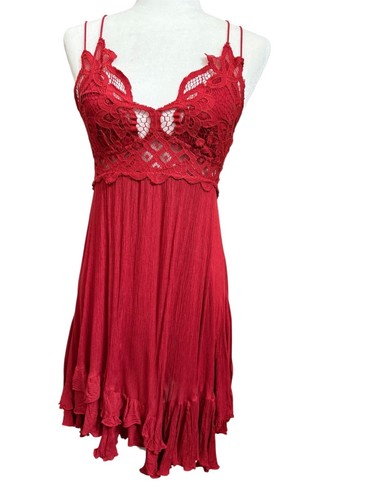 Free People Red Adella Slip Dress Spaghetti Straps Spring Summer Size Small
