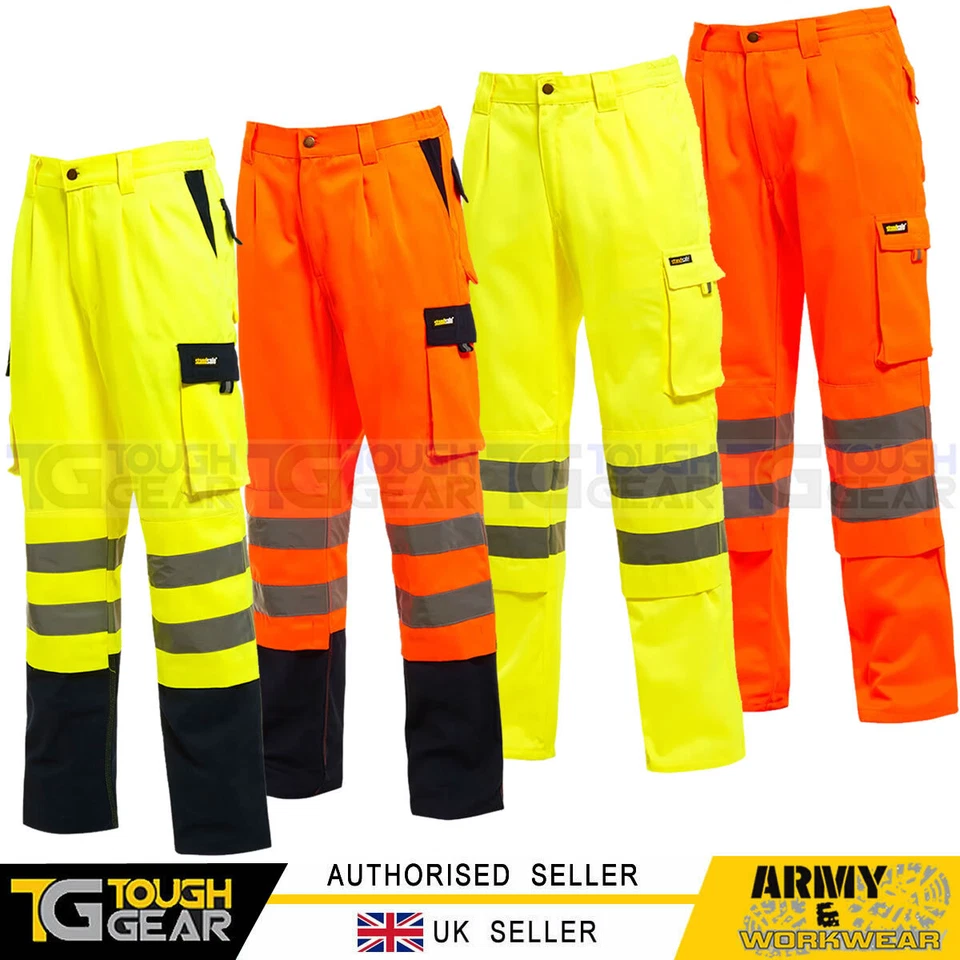 FS Hi Viz Pantalon Travail Cargo Combat Haute Visibilité Jaune - Photo 1/1