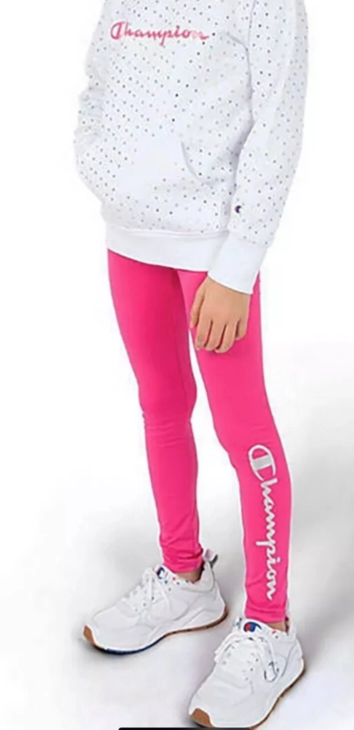 2pc Champion CAR950 Girls Hoodie & Legging Set, White/Wow Pink