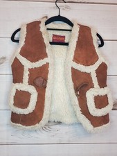 Vintage Chevalier Suede Sherpa Shearling Vest Leather French Retro Child 12