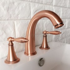 Antique Red Copper Widespread Bathroom Sink Faucet 2 Handles 3 Hole Mixer Tap