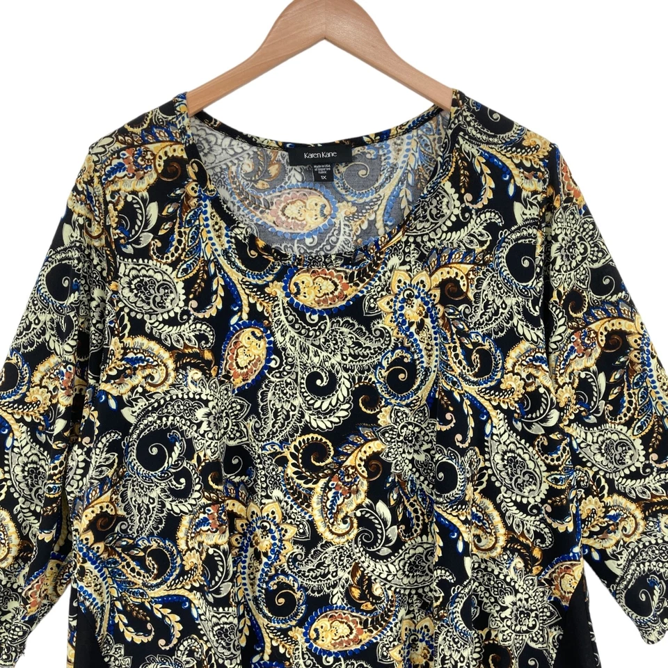 Karen Kane Tunic Women 1X Multicolor Paisley 3/4 Sleeve Round Neck Pullover - Image 4 of 4