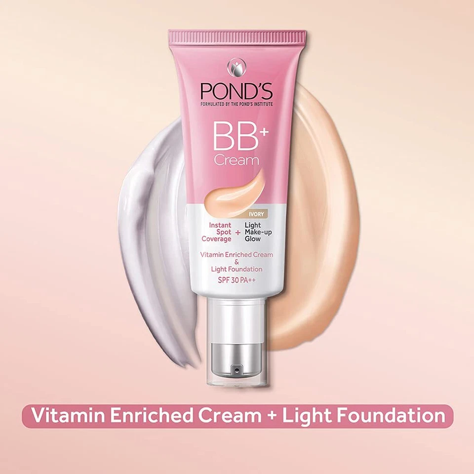 POND'S BB+ Crema, Cobertura Instantánea de Manchas + Brillo de Maquillaje Ligero, Marfil 30g Foto 4 de 4