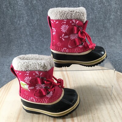 Sorel Boots Youth Children 8 Winter Rain NC1856-600 Pink Leather Waterproof