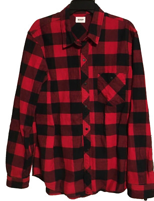 Mens Hudson Weston Red Black Spitfire Plaid Shirt Jacket Size XL Snap Close