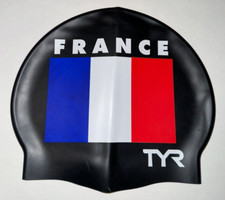 TYR Black Blue Red White Men's Silicone Swim Cap FRANCE Flag Graphic New in Box