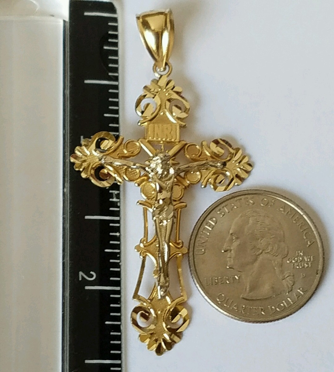 ロザリオ INRI Big INRI 14k yellow Gold Jesus Crucifix Cross Pendant 2.5 inches