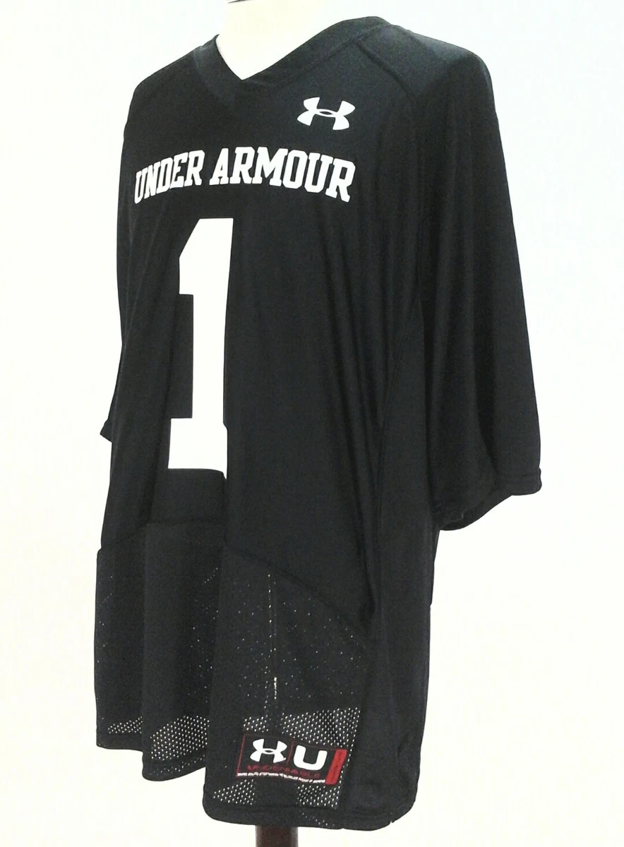 UNDER ARMOUR Football Jersey Shirt HEATGEAR LOOSE Black #1 Mens sz L RARE $89.99