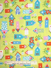 Bird Birdhouse Fabric - Birds Flowers Houses Benartex Let's Tweet C6234 - Yard