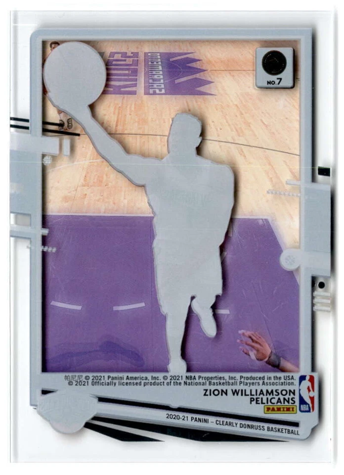 2020-21 Donruss Clearly #7 ZION WILLIAMSON  New Orleans Pelicans Basketball  - Image 2 of 2