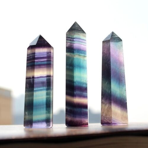 Bacchette Cristallo Guarigione Fluorite Arcobaleno Obelisco Punto Torre Reiki Decorazione Casa - Foto 6 di 6