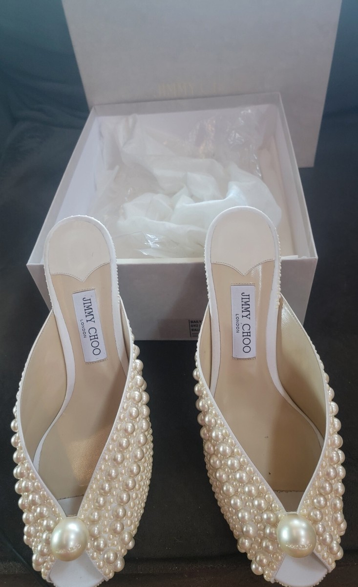 Jimmy Choo Samantha 35 faux pearl-embellished satin mules - Women