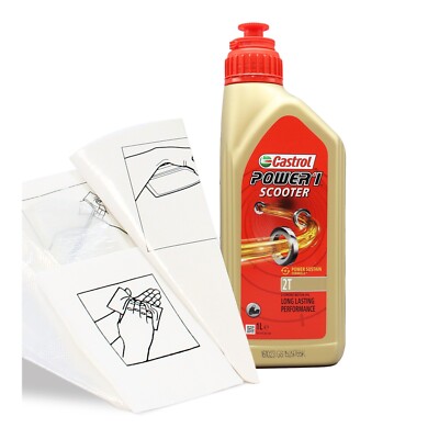 Engine Oil Top Up Castrol Power Scooter 2T LITRE 1L Gloves