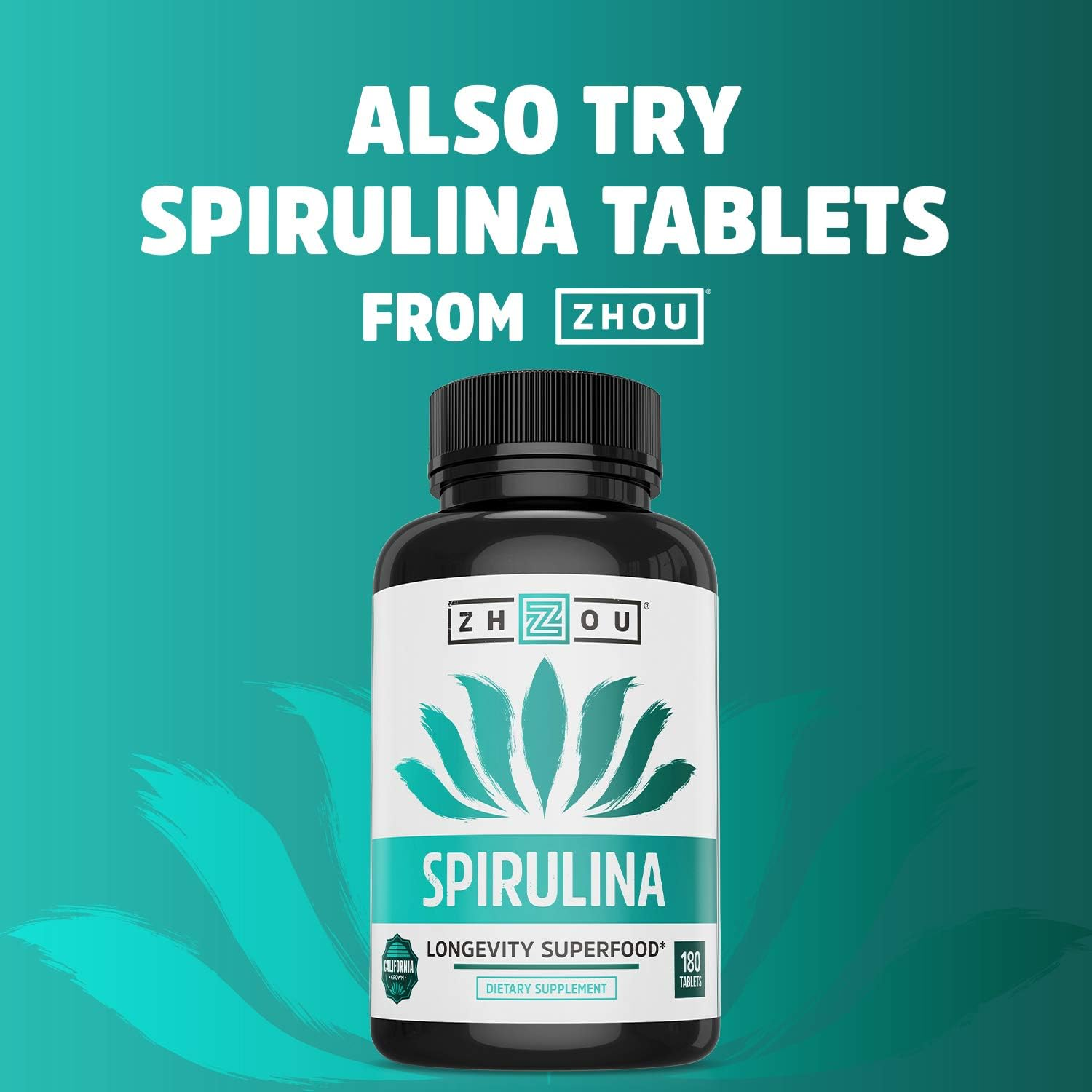 Zhou Spirulina Powder, Nutrient Rich Superfood, California Grown, 100
