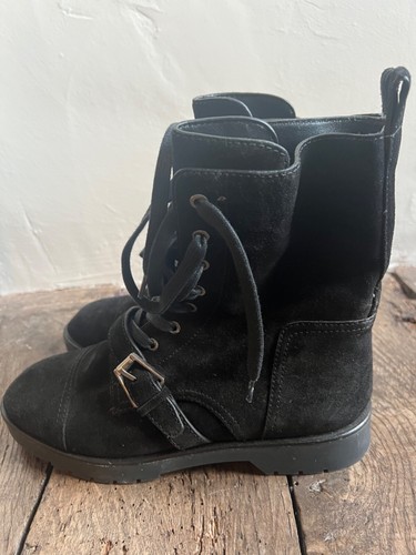 Ladies Alexander Wang Daria Buckle Combat Boots 39 us 8.5 uk Black suede Lace Up - Picture 6 of 15