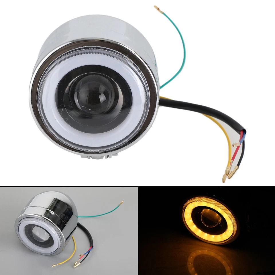 Universal Motorcycle LED Headlight Projector Lens ATV for Cafe Racer Yellow  AV Foto 2 de 4
