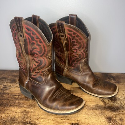 ARIAT Vulcan Boot Youth Kids Brown Leather Red Stitch Pull On