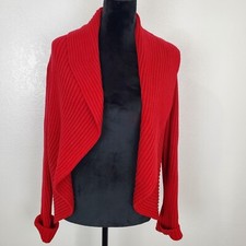 Jones New York Sweater Cardigan Shirt Top Open Front Large Collar Women's XL Red