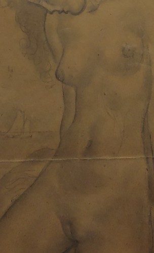 Sensual Nude Female at the Beach -Original Panting Pencil on Paper-c1950s - Picture 3 of 9