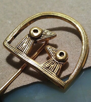 ELISABETH RIVEIRO Zoomorphic Father and Son Bird's Nest Gold Tone Brooch Pin!