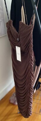 Club L Mocha Ruched Mosh Strapless Midi Dress Size 10