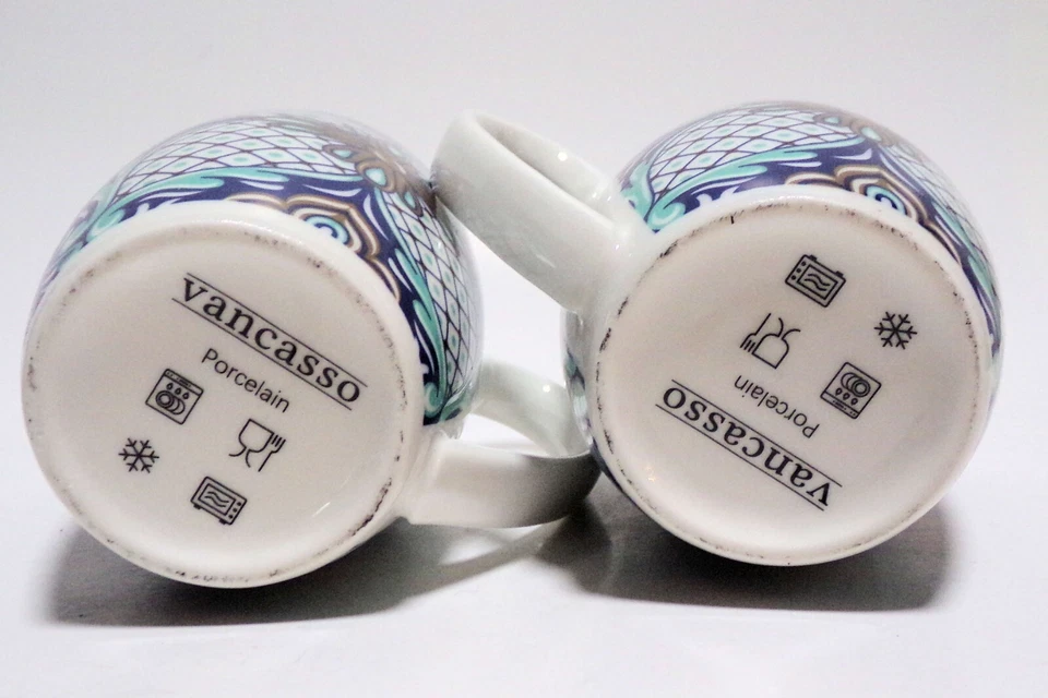 VanCasso: Set of 2 Coffee Mugs Porcelain Jasmin Royal Blue 4"T Geometric Design - Image 4 of 4