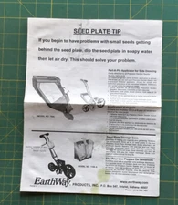 EARTHWAY SEED PLANTER, HAND PUSH, OWNERS MANUAL
