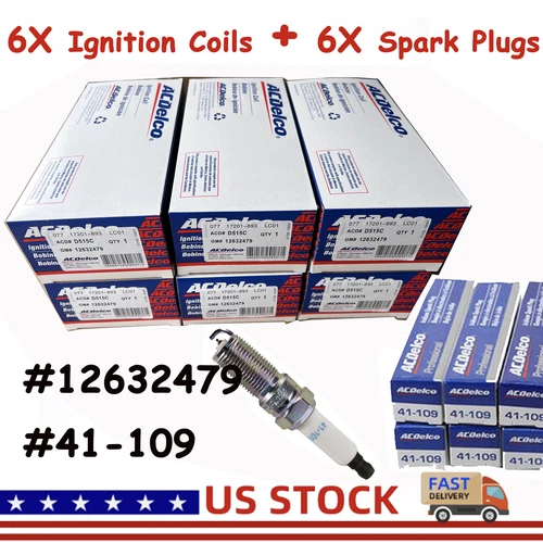 6X 12632479 Ignition Coils ACDelco D515C & 41-109 Spark Plugs For GMC Chevrolet