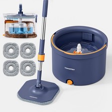 Spin Mop and Bucket Set, Mop Bucket with Separate Dirty Water System, Deep-Cl...