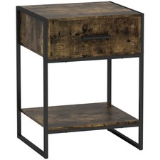 HOMCOM Modern Bedside Table, Nightstand with Drawer Shelf Rustic Brown