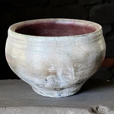 Raku White Gray Crackle Pot Copper Glaze Northwest Studio Art Pottery Vase
